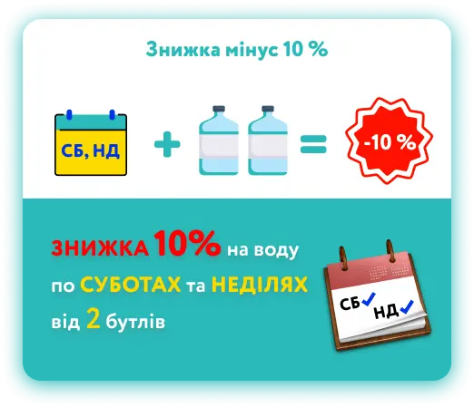 Знижка мінус 10% по суботах та неділях
